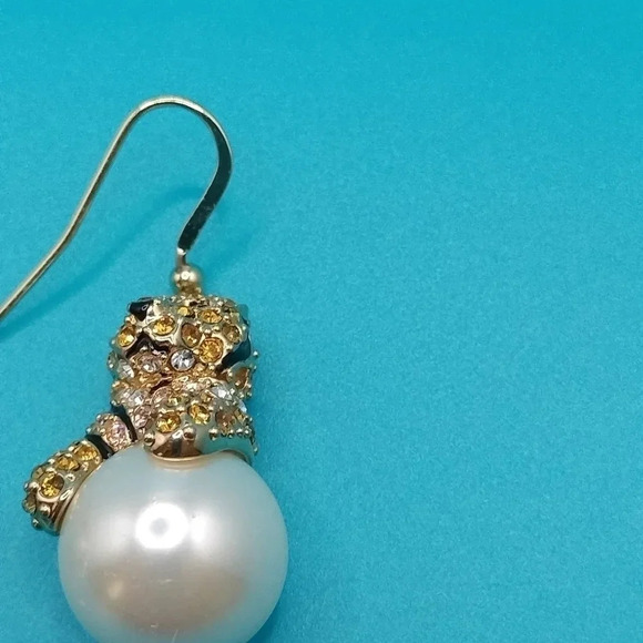 JTV Gold tone Dangle Multicolored Rhinestones Faux Pearl - Picture 10 of 11